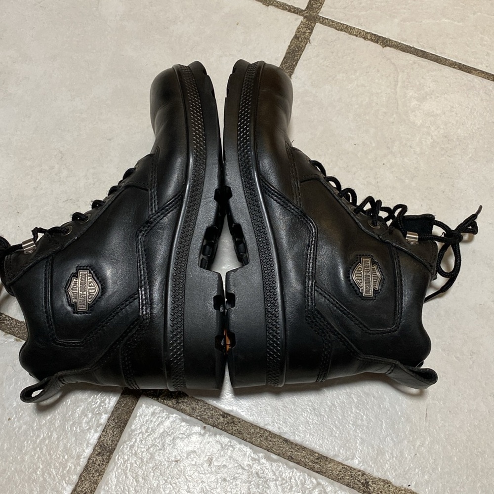 Harley-Davidson Black Leather Ankle Boots Lace-Up Durable, side sipper. - Picture 10 of 12